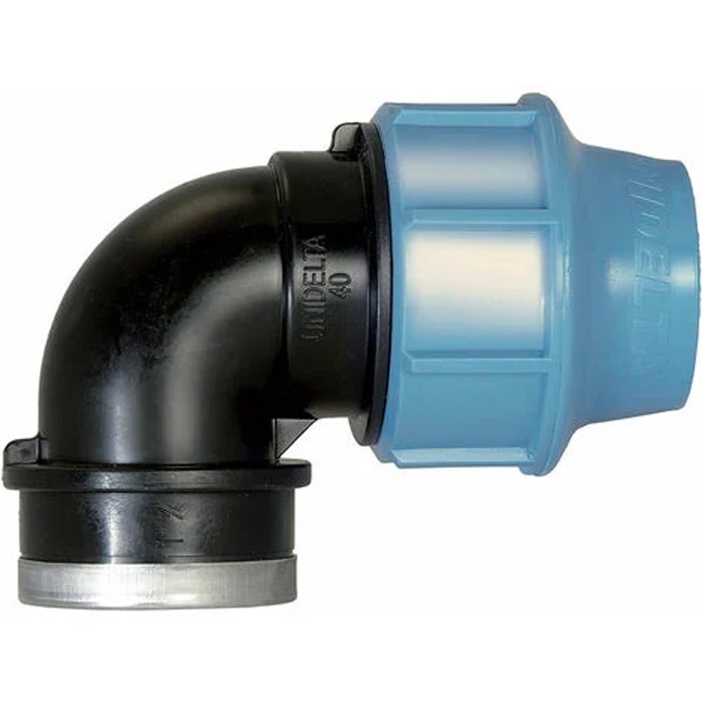 Gomito femmina a compressione per tubo polietilene Unidelta Ø63 x 2"F - PN16* - HD casa