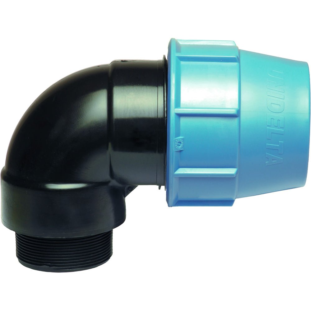 Gomito maschio a compressione per tubo polietilene Unidelta Ø50 x 2"M - PN16 - HD casa