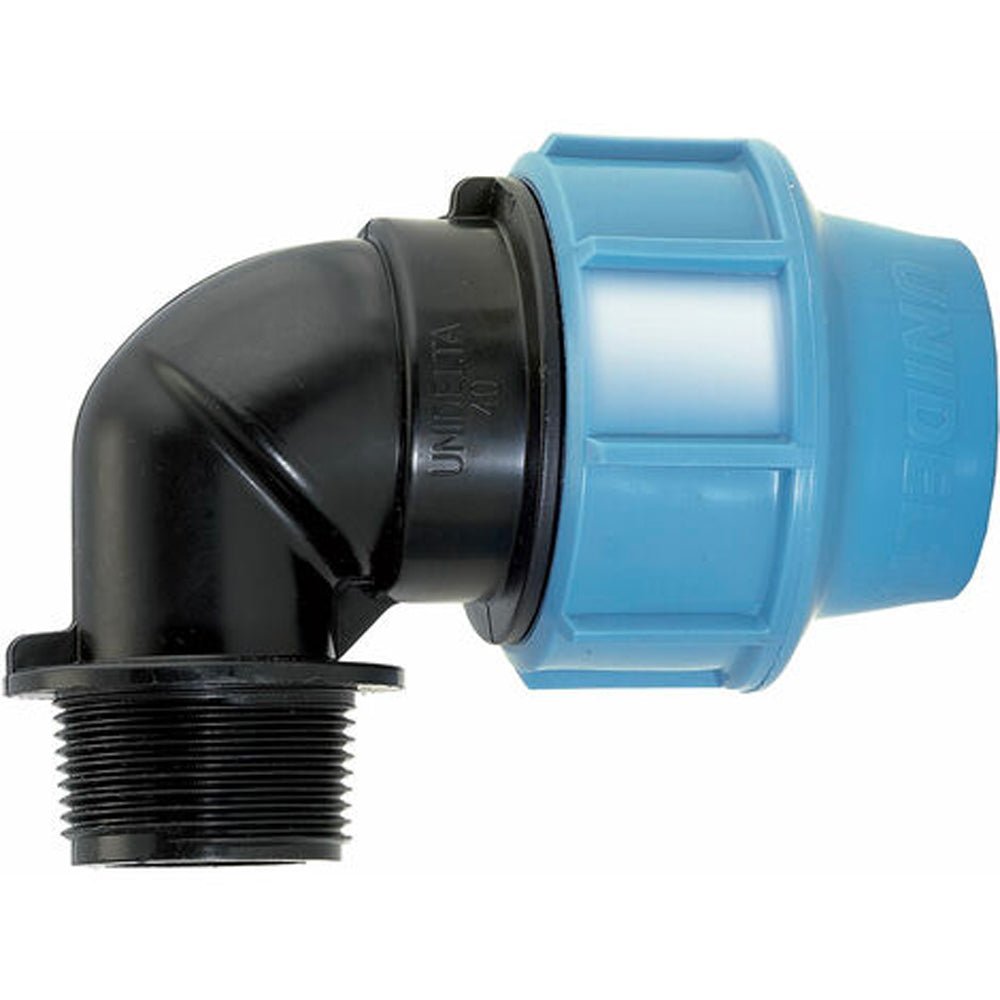 Gomito maschio a compressione per tubo polietilene Unidelta Ø90 x 3"M - PN16 - HD casa