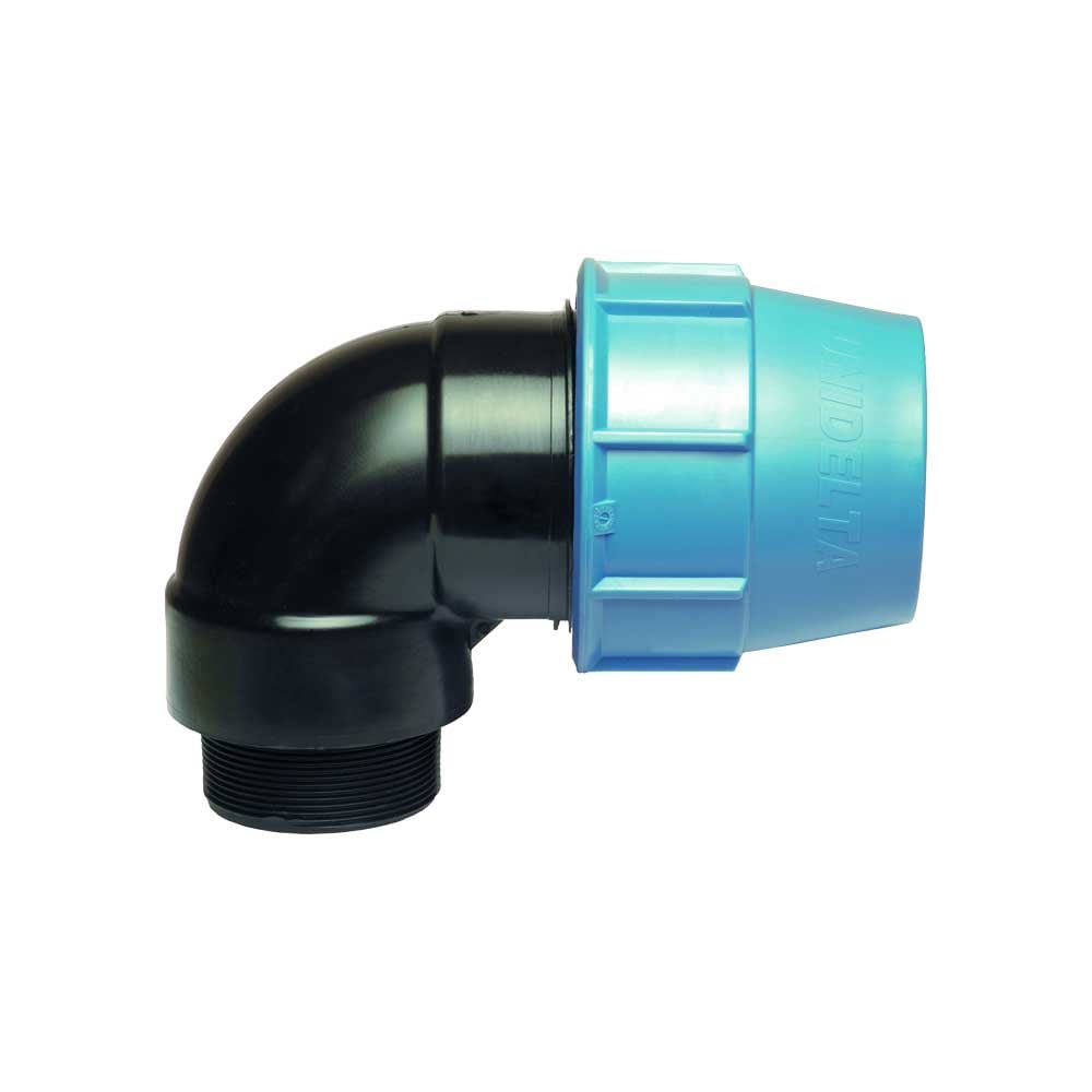 Gomito maschio a compressione per tubo polietilene Unidelta Ø90 x 3"M - PN16 - HD casa