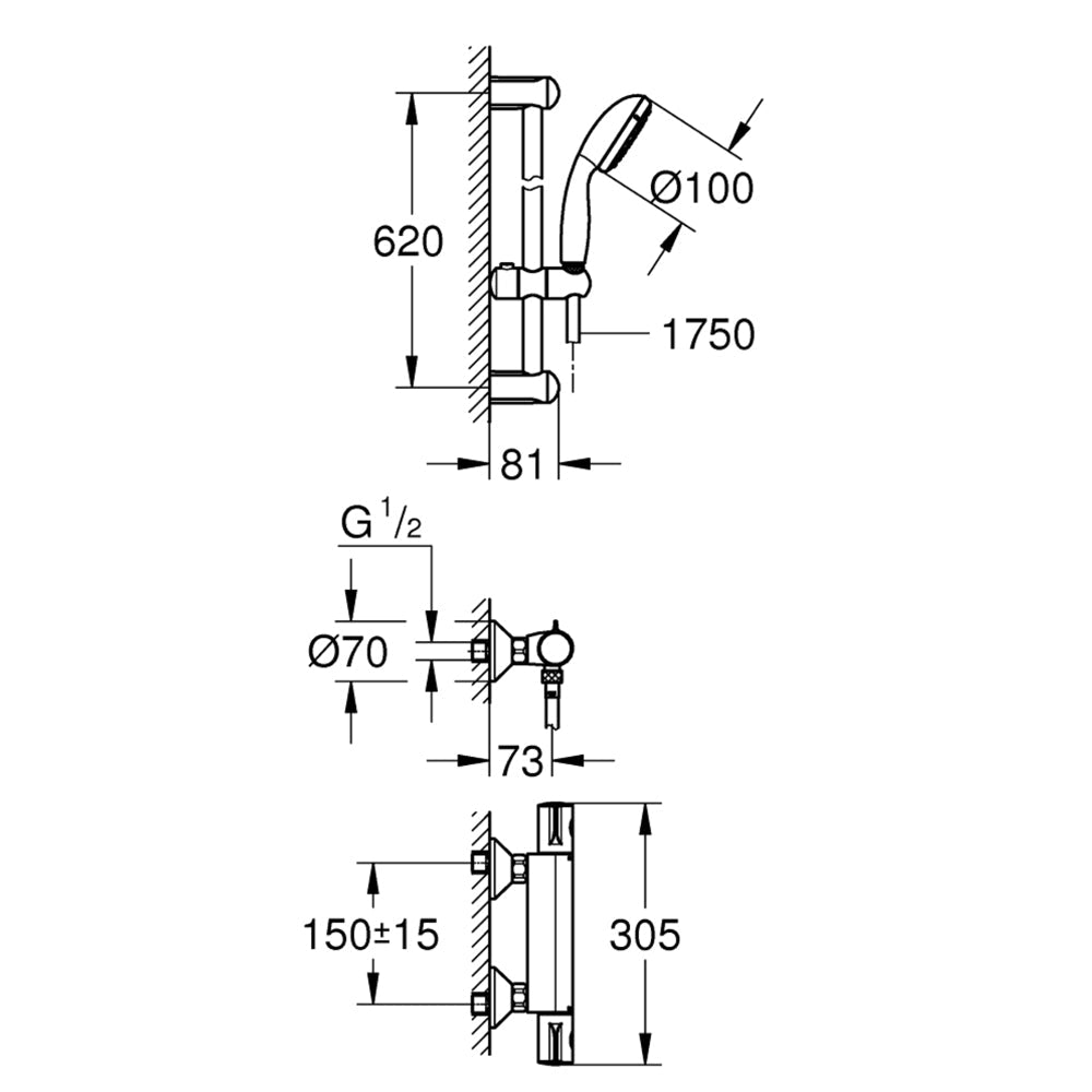 Grohtherm 800 + asta tempesta 1/2" — Grohe - HD casa