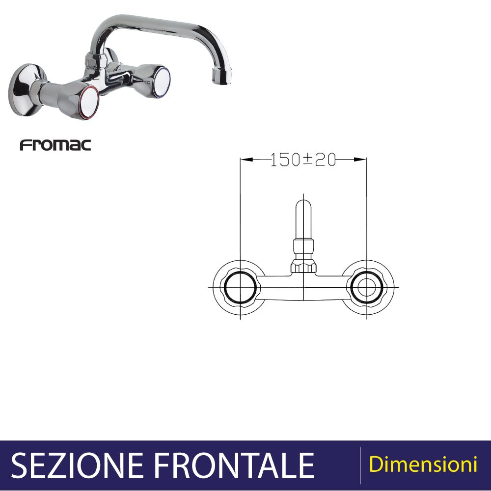 Gruppo lavello a parete con canna U superiore cromo — Fromac - HD casa
