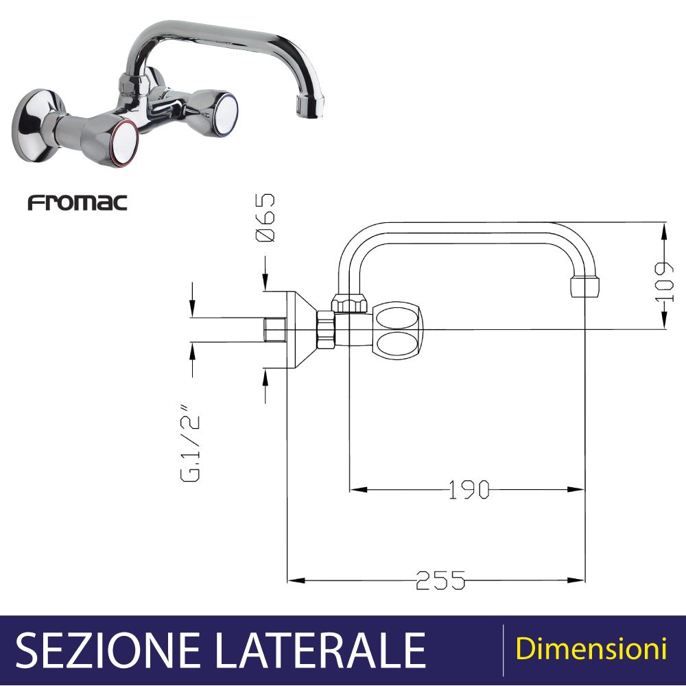 Gruppo lavello a parete con canna U superiore cromo — Fromac - HD casa