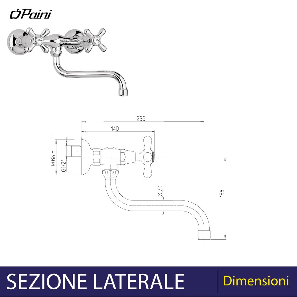 Gruppo lavello a parete Liberty con canna snodabile cromo — Paini - HD casa