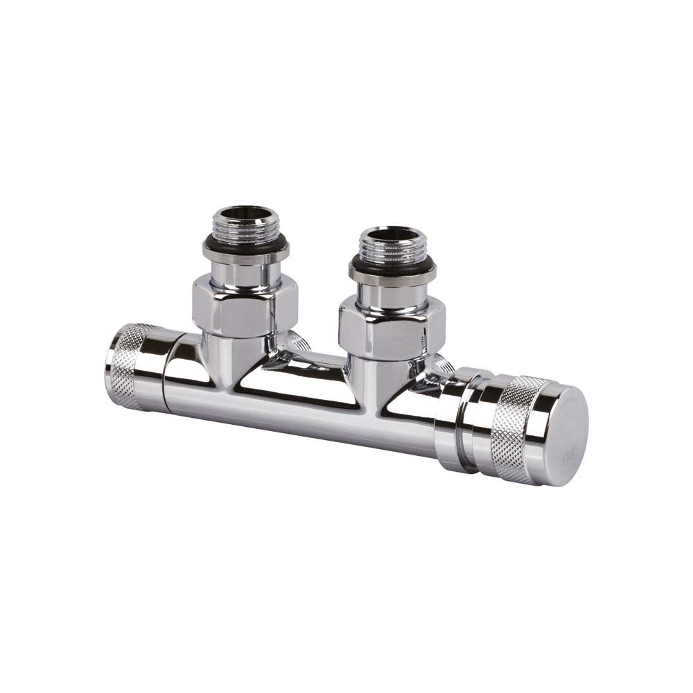 Gruppo valvola termostatizzabile e detentore attacco rame e multistrato 1/2" - 24x19 bianco — SR - HD casa