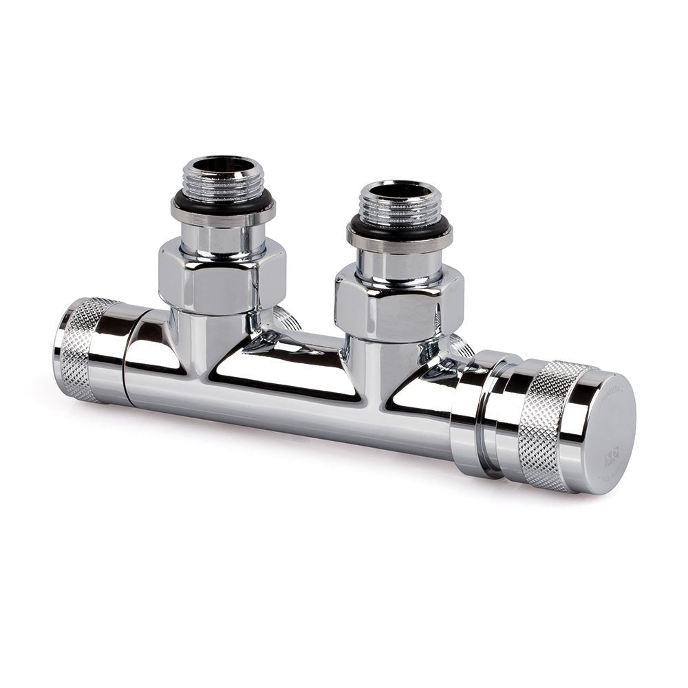 Gruppo valvola termostatizzabile e detentore attacco rame e multistrato 1/2" - 24x19 bianco — SR - HD casa