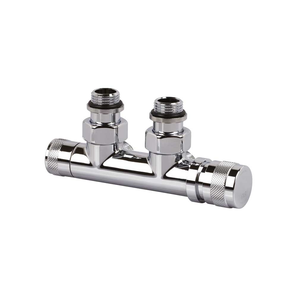 Gruppo valvola termostatizzabile e detentore attacco rame e multistrato 1/2" - 24x19 cromato — SR - HD casa