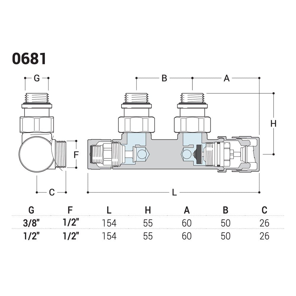 Gruppo valvola termostatizzabile e detentore attacco rame e multistrato 1/2" - 24x19 cromato — SR - HD casa