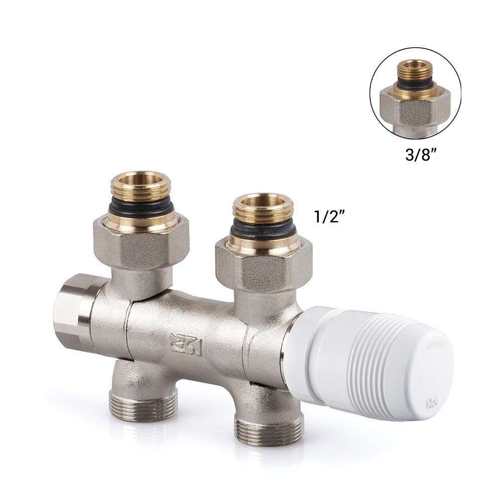 Gruppo valvola termostatizzabile e detentore per MONO/BITUBO rame e multistrato 1/2" - 24x19 — SR - HD casa