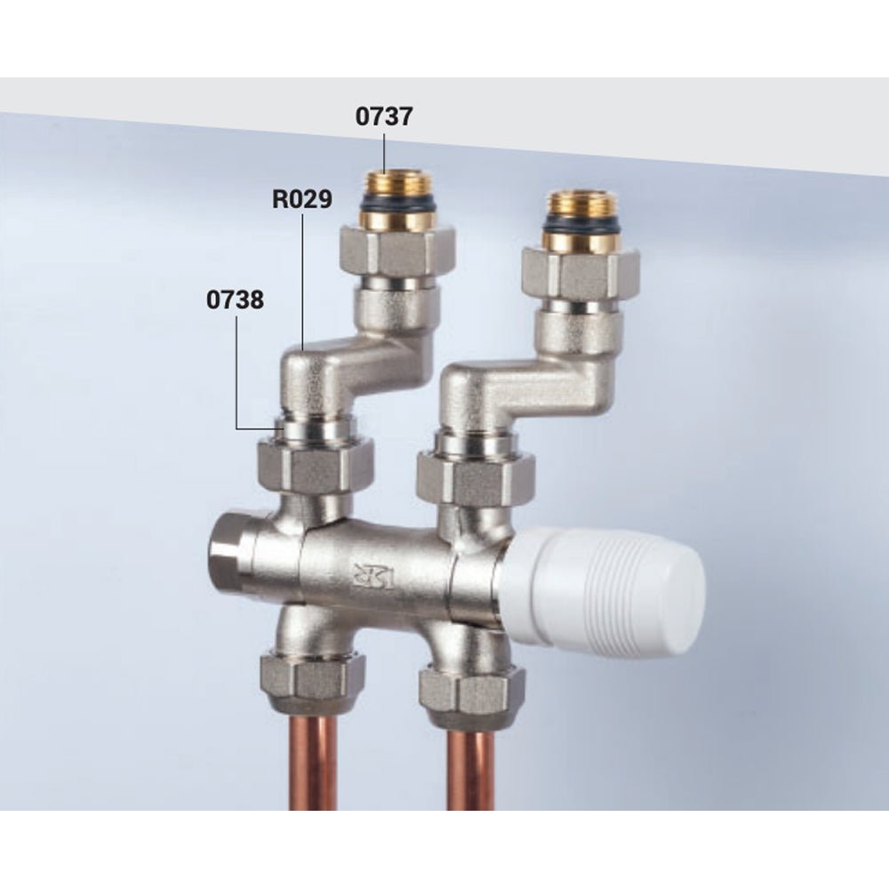 Gruppo valvola termostatizzabile e detentore per MONO/BITUBO rame e multistrato 3/8" - 24x19 — SR - HD casa