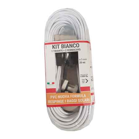 Kit cavetto stendibiancheria biancone matassa Ø 5 mm - 20 mt - 1 tirante + 2 fermacavi - HD casa