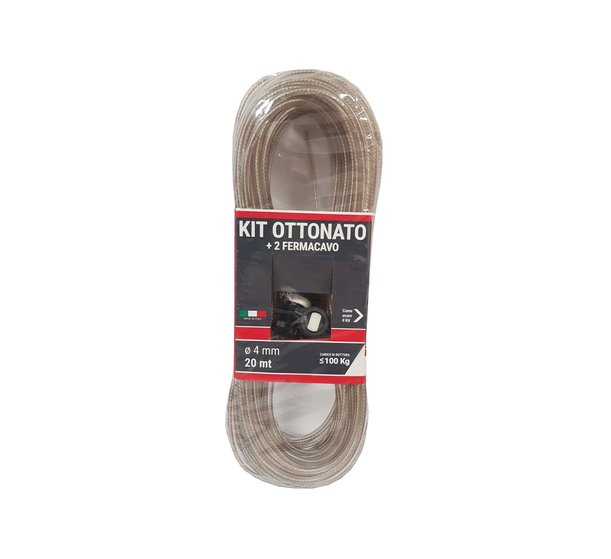 Kit cavetto stendibiancheria matassa Ø 4 mm - 20 mt - con due fermacavi - HD casa