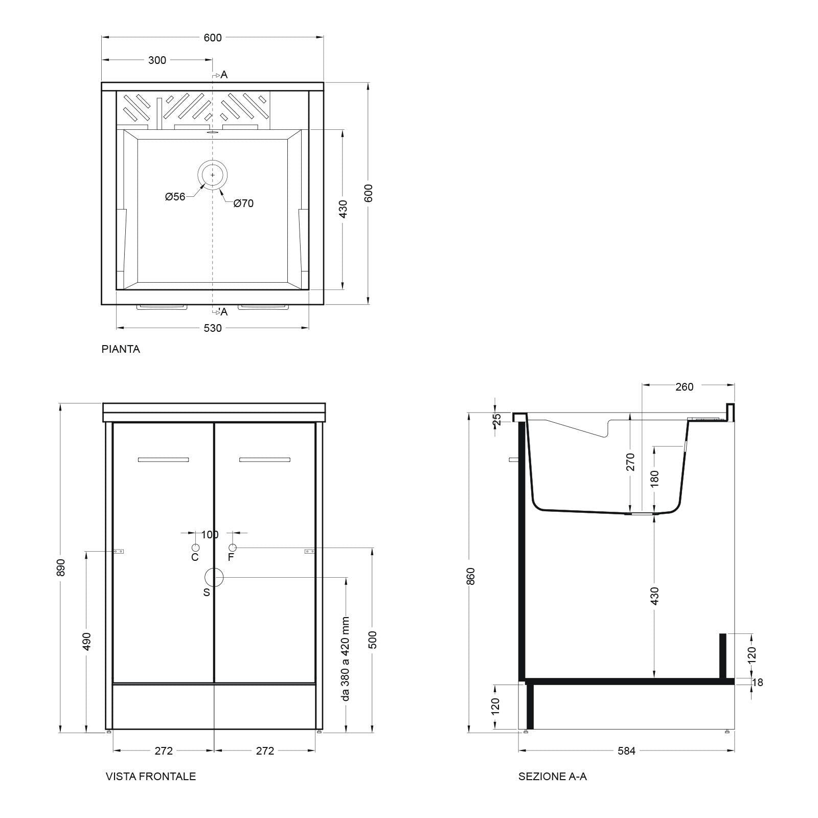 Lavatoio Lavapanni Domestica Colavene 60x60x86h cm con vasca e mobile contenitore - HD casa
