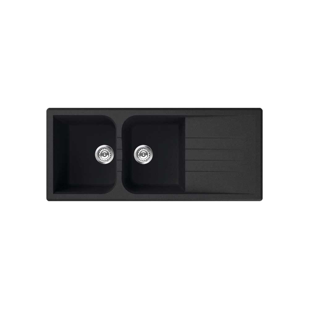 Lavello sintetico 2 vasche con gocciolatoio incasso Colorado nero 116x50 CM - HD casa