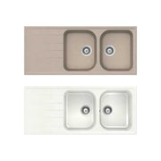 Lavello sintetico 2 vasche con gocciolatoio incasso Lithos avena 58 - 116x50 CM - HD casa