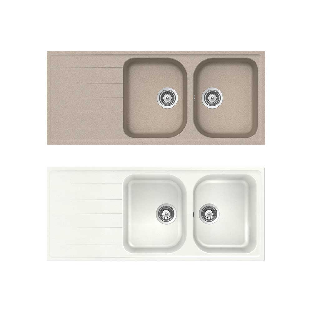 Lavello sintetico 2 vasche con gocciolatoio incasso Lithos bianco alpina 07 - 116x50 CM - HD casa