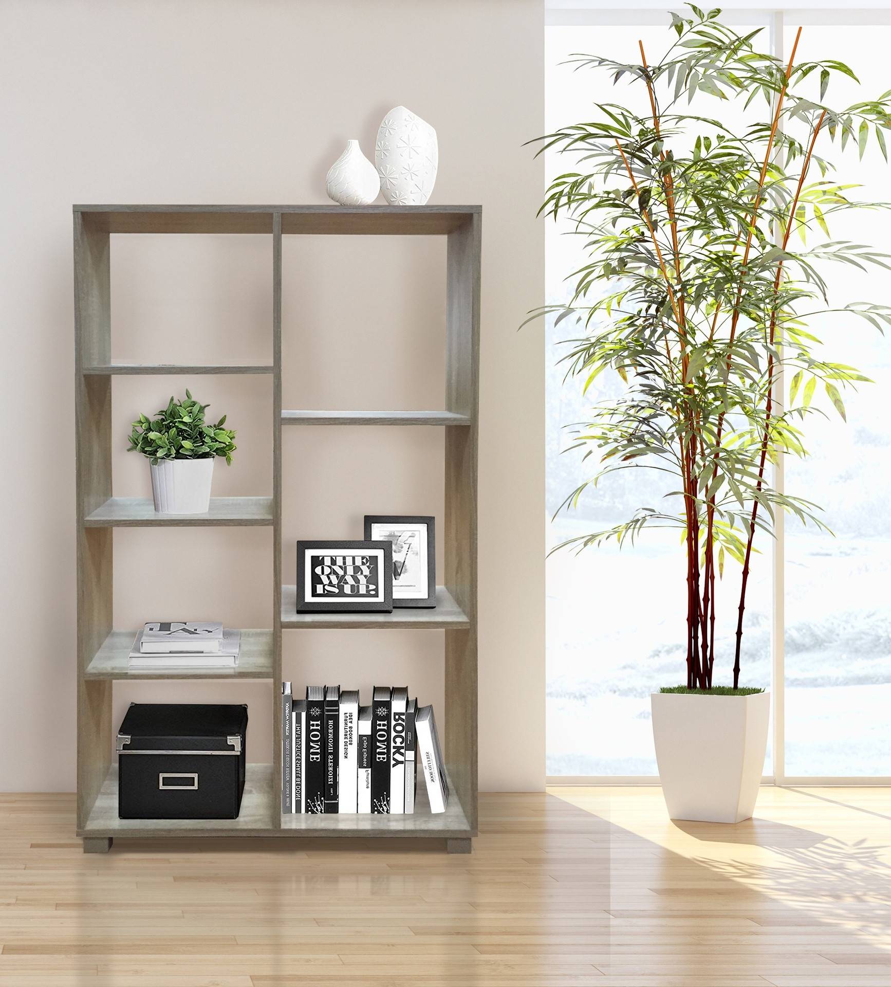 Libreria giorno 7 ripiani 80x24x126,5cm in legno rovere - HD casa