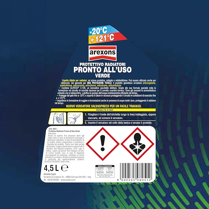 Liquido radiatori pronto all'uso verde Arexons 1 lt - HD casa