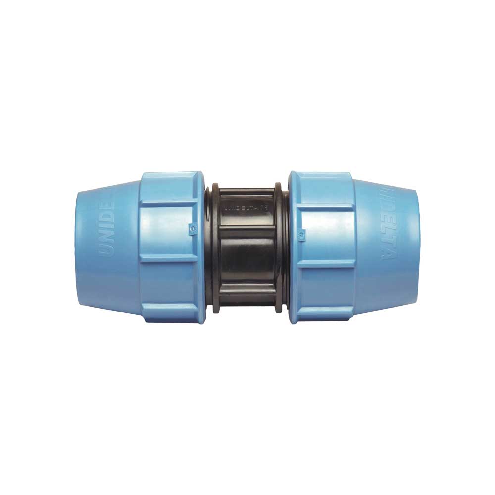 Manicotto doppio a compressione per accoppiamento tubo polietilene Unidelta Ø16x16 - PN16 - HD casa