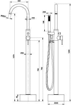 Miscelatore da terra a piantana mod. Zeda per vasca con deviatore e doccetta inclusa design minimale - HD casa
