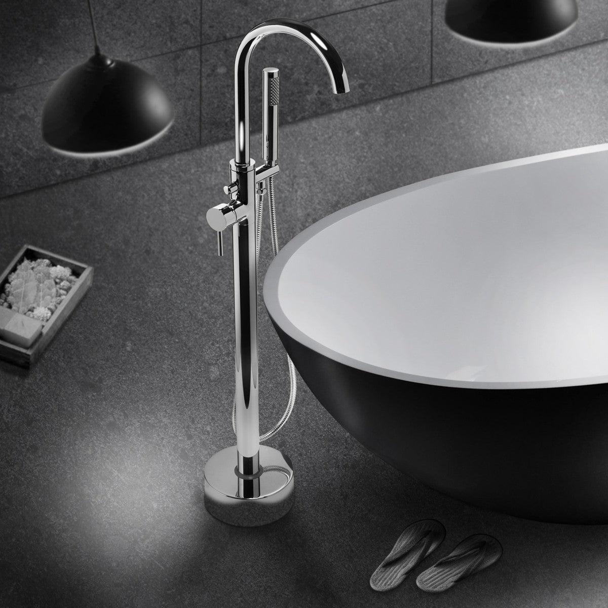 Miscelatore da terra a piantana mod. Zeda per vasca con deviatore e doccetta inclusa design minimale - HD casa