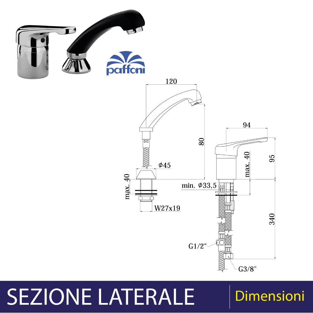 Miscelatore da parrucchiere con doccetta nettuno Cromo/Nero — Paffoni - HD casa