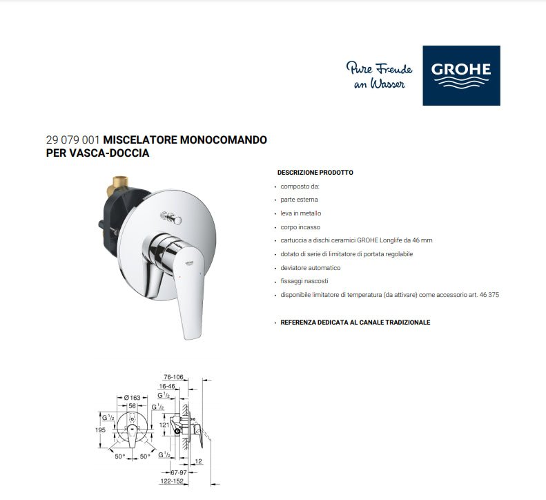 Miscelatore doccia Grohe - BauEdge monocomando con deviatore - HD casa