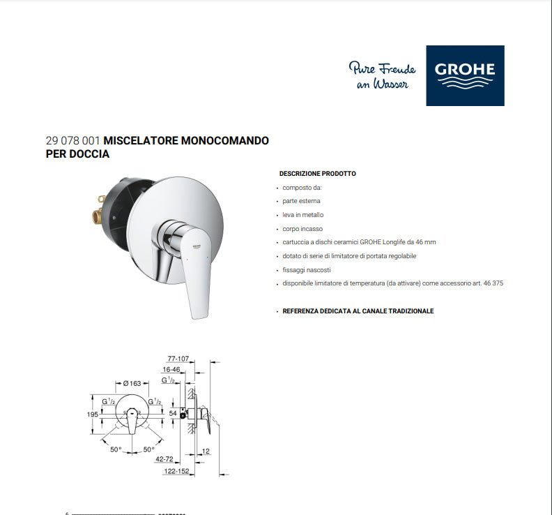 Miscelatore doccia Grohe mod. BauEdge monocomando cromato - HD casa