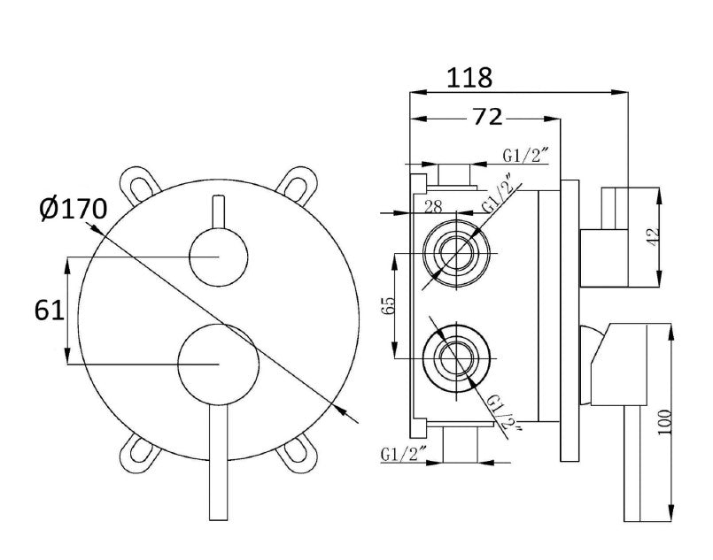 Miscelatore doccia incasso in ottone nero opaco con piastra tonda e deviatore meccanico ed Easy Box - HD casa