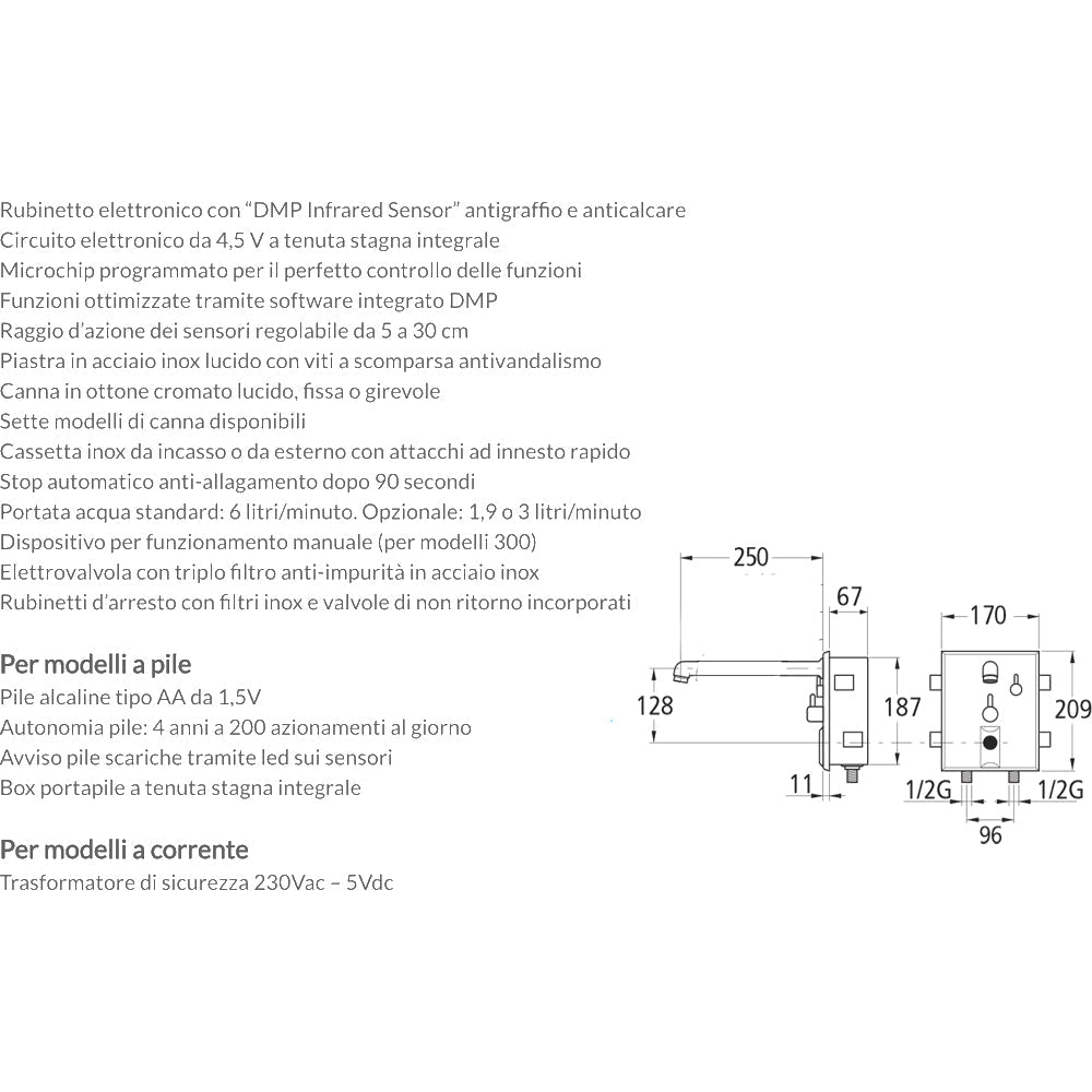 Miscelatore elettronico a fotocellula per lavabo a parete Speedy corrente 220V — DMP - HD casa