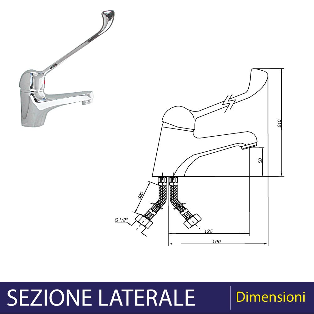 Miscelatore lavabo con leva clinica cromo - Ø 40 - HD casa