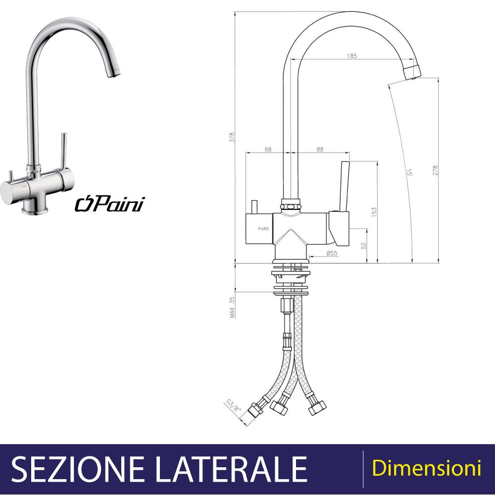 Miscelatore lavello a 3 vie con attacco acqua potabile canna alta cromo — Porta & Bini - HD casa