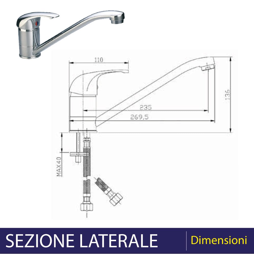 Miscelatore lavello a canna bassa Prince cromo — Aeffe - HD casa