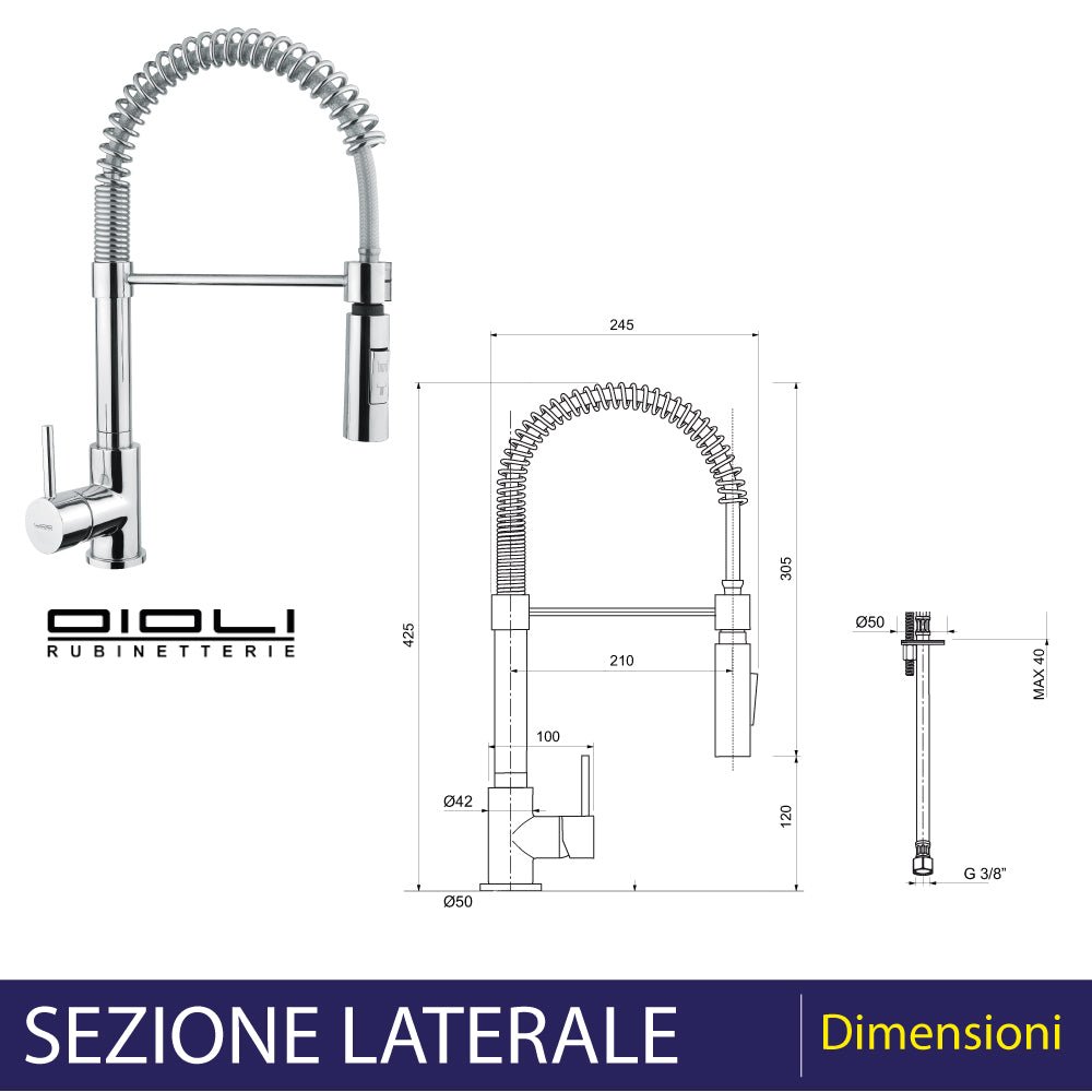 Miscelatore lavello a molla micro cromo — Oioli - HD casa