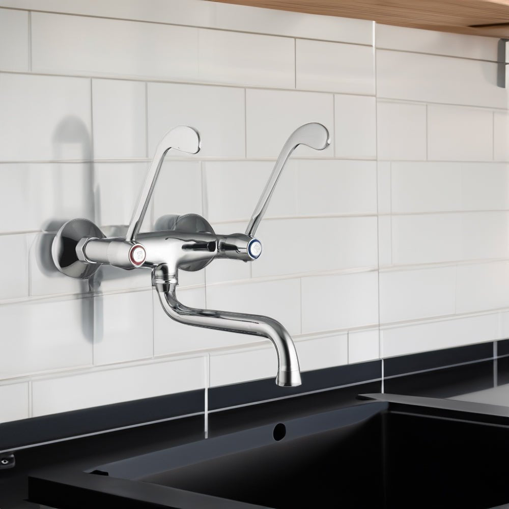 Miscelatore lavello a muro con doppia leva clinica cromo - 1/2" — Porta & Bini - HD casa