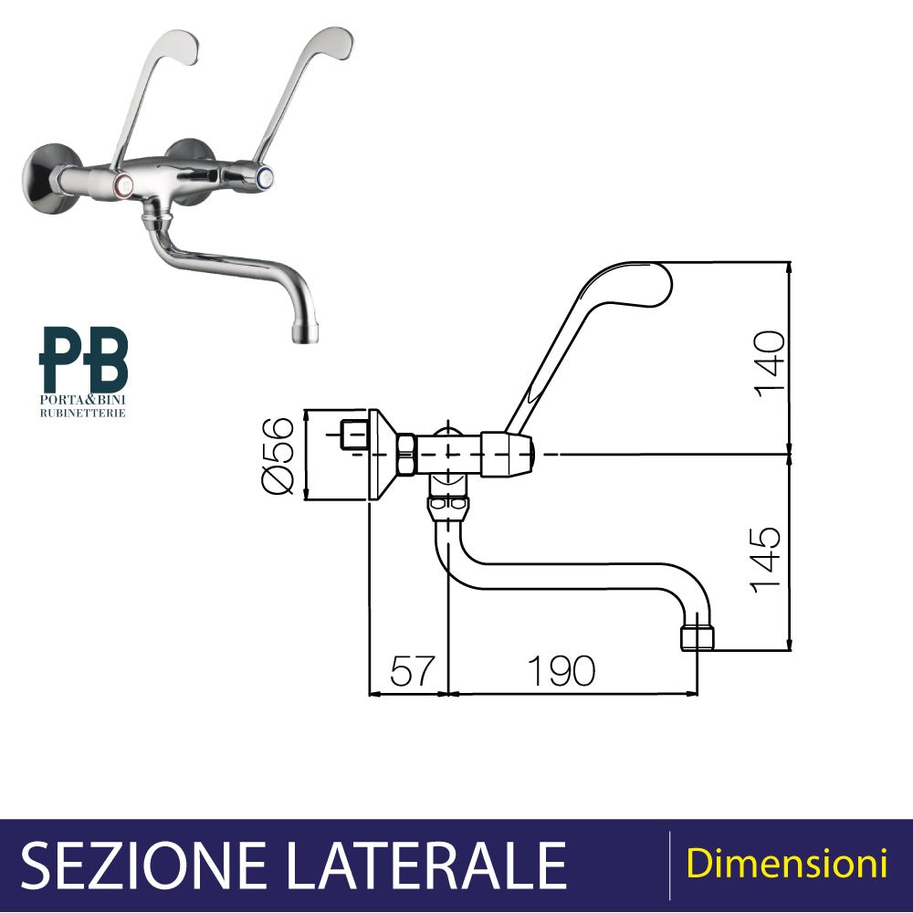 Miscelatore lavello a muro con doppia leva clinica cromo - 1/2" — Porta & Bini - HD casa