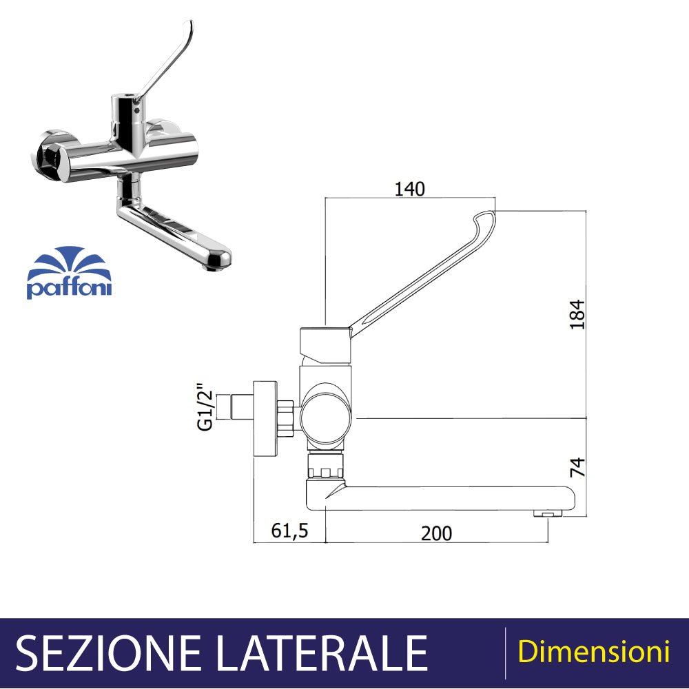 Miscelatore lavello a parete con leva clinica Candy cromo — Paffoni - HD casa
