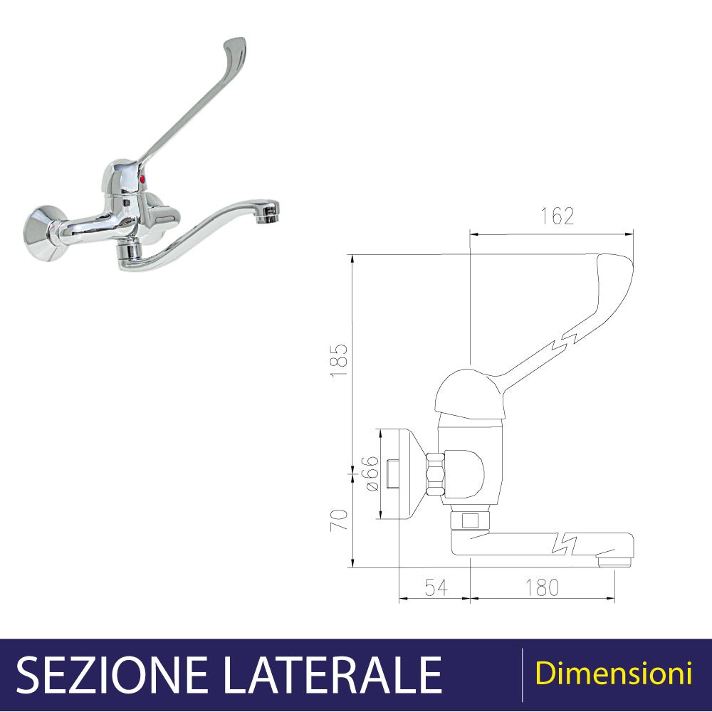 Miscelatore lavello a parete con leva clinica cromo - Ø 40 - HD casa