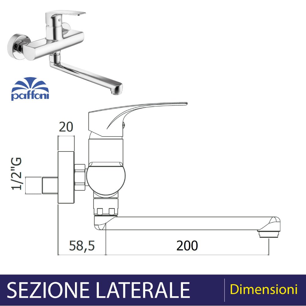 Miscelatore lavello a parete Lime con canna orientabile cromo — Paffoni - HD casa