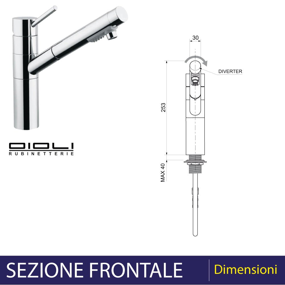 Miscelatore lavello con doccia estraibile micro cromo — Oioli - HD casa