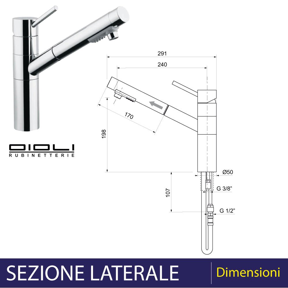 Miscelatore lavello con doccia estraibile micro cromo — Oioli - HD casa