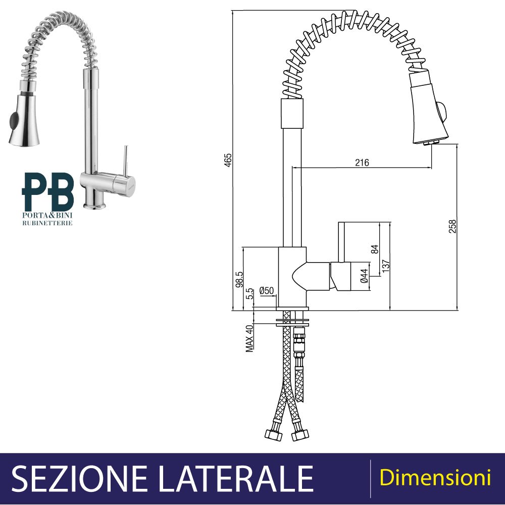 Miscelatore lavello con molla e doccetta estraibile cromo — Porta & Bini - HD casa