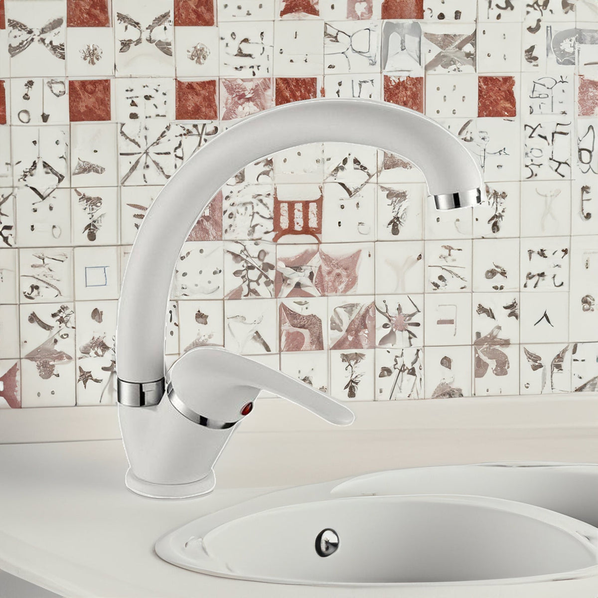 Miscelatore lavello glory canna similfusa Cromo/Bianco — Oioli - HD casa