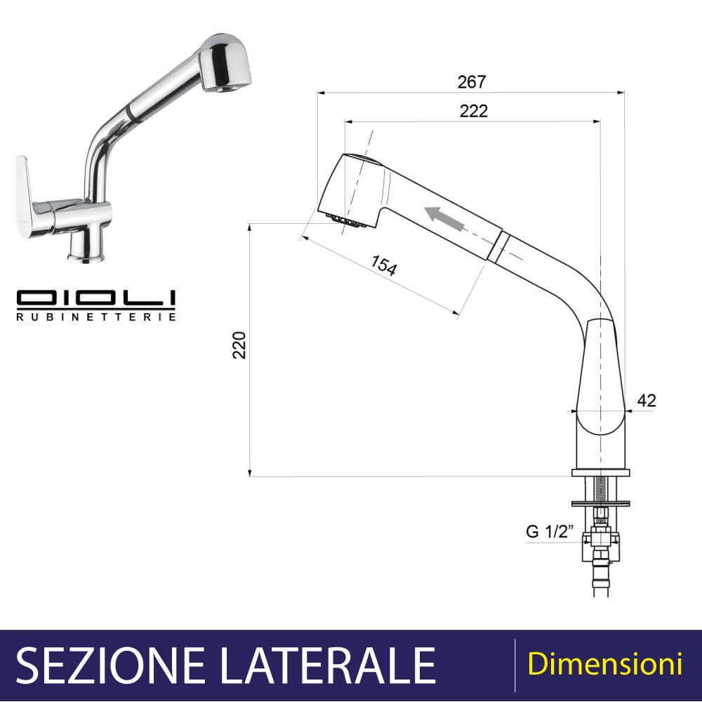 Miscelatore lavello king con doccetta estraibile cromo — Oioli - HD casa