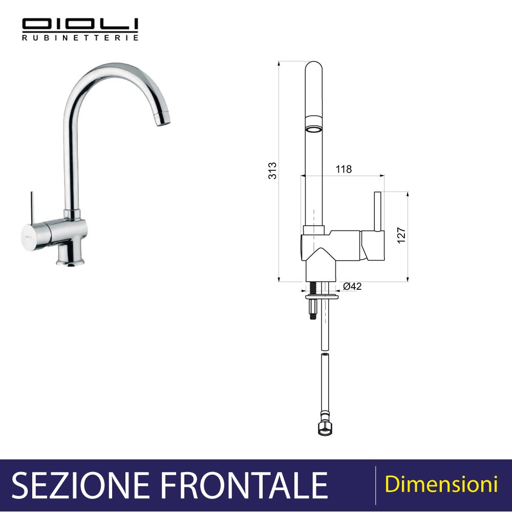 Miscelatore lavello laterale con canna a ponte Micro cromo — Oioli - HD casa