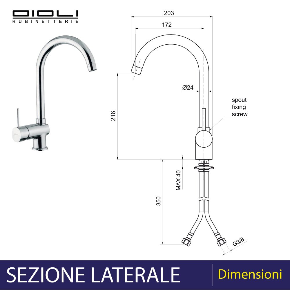 Miscelatore lavello laterale con canna a ponte Micro cromo — Oioli - HD casa