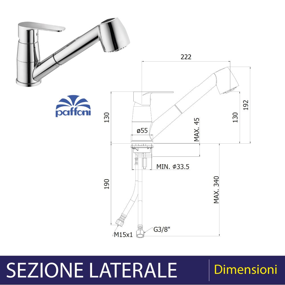 Miscelatore lavello lime con doccetta estraibile cromo — Paffoni - HD casa