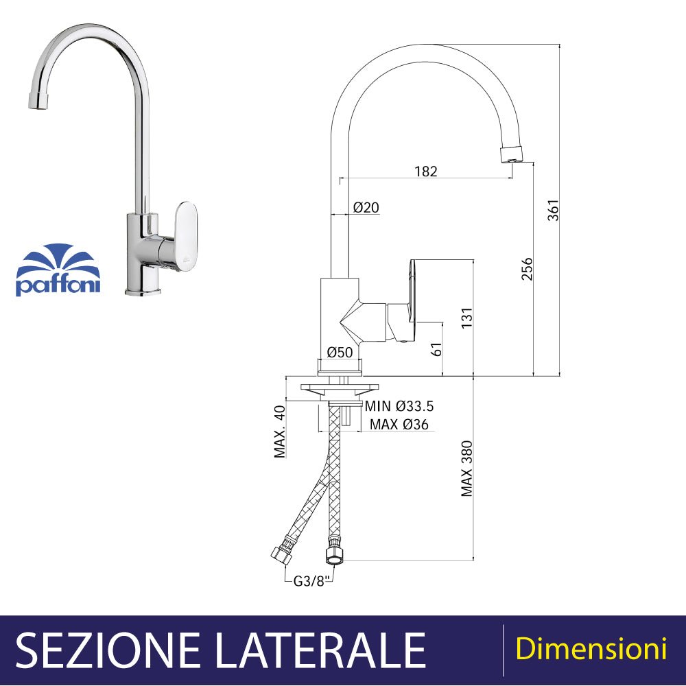 Miscelatore lavello monoforo canna ad u candy cromo — Paffoni - HD casa