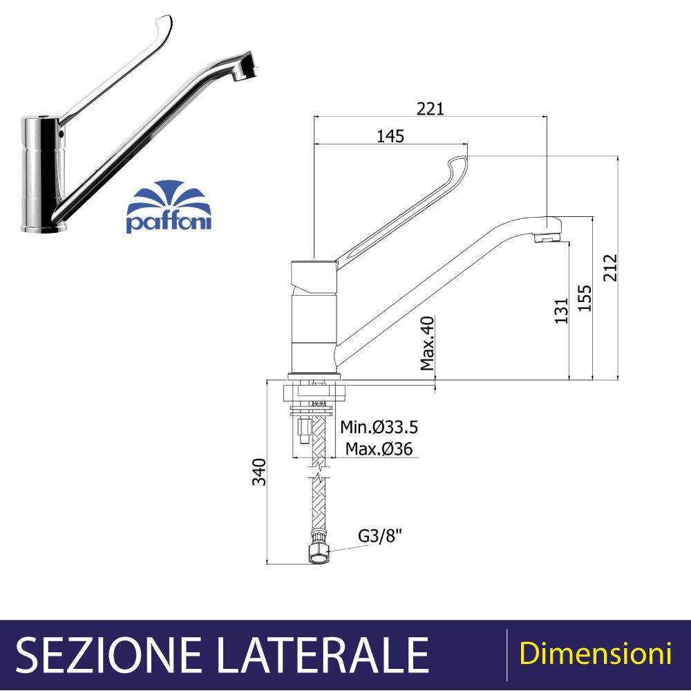 Miscelatore lavello monoforo leva clinica candy cromo — Paffoni - HD casa