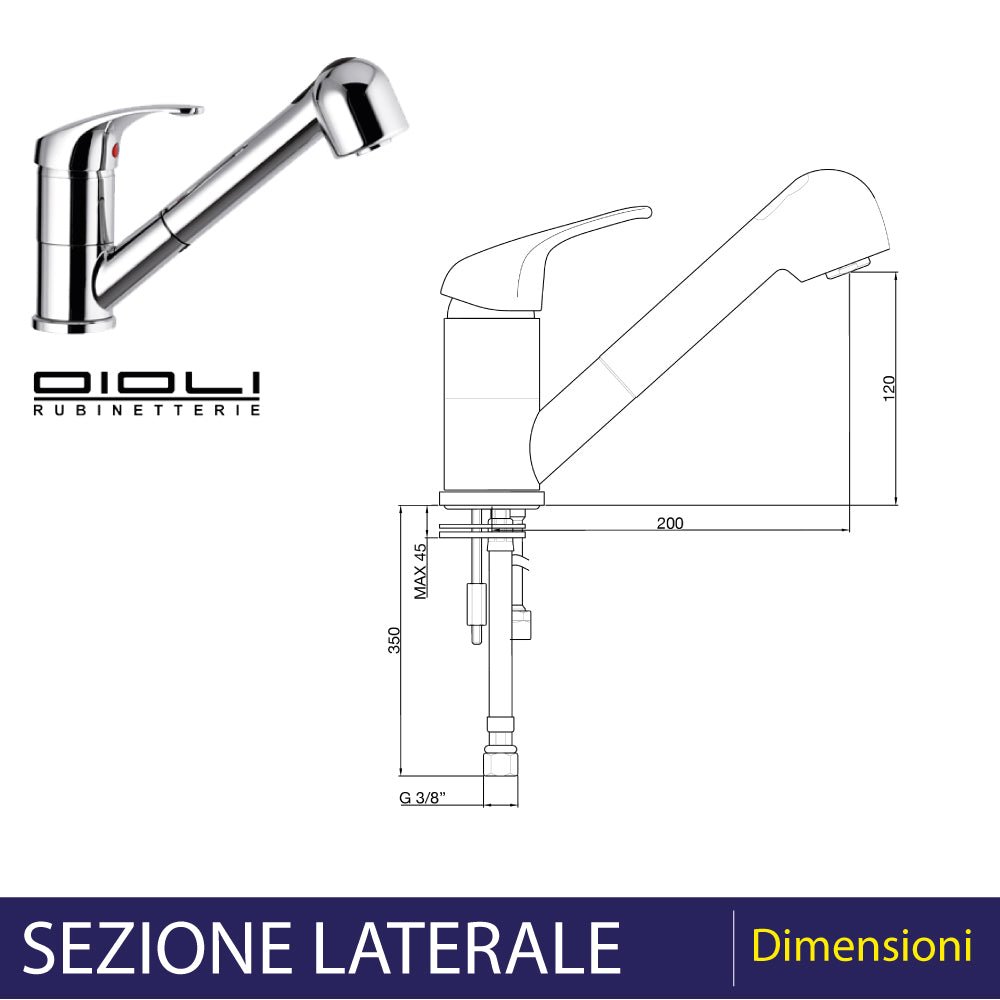 Miscelatore lavello roma con doccia estraibile cromo — Oioli - HD casa